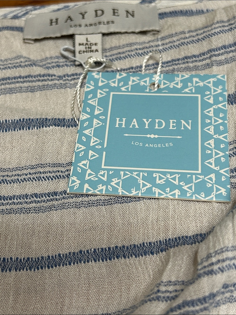 Hayden Striped Wrap Tie Top with Crochet Bell Sleeves NWT Size L - Picture 4 of 5